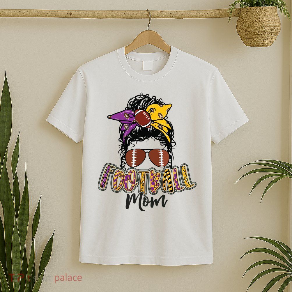 Football Mom Life Leopard Messy Bun Player T-Shirt