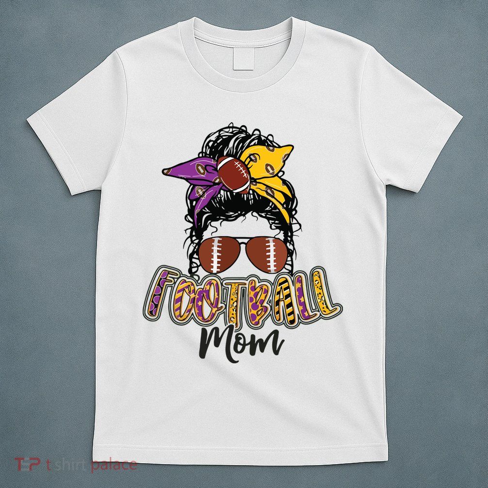 Football Mom Life Leopard Messy Bun Player T-Shirt