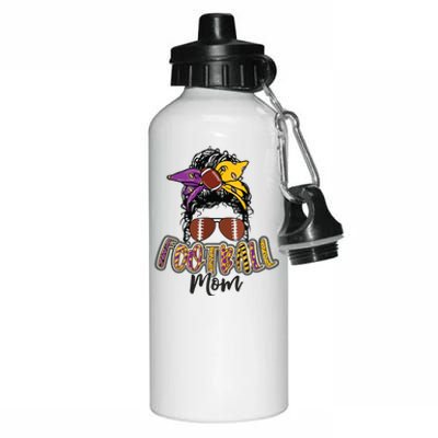 Football Mom Life Leopard Messy Bun Player Aluminum Water Bottle 