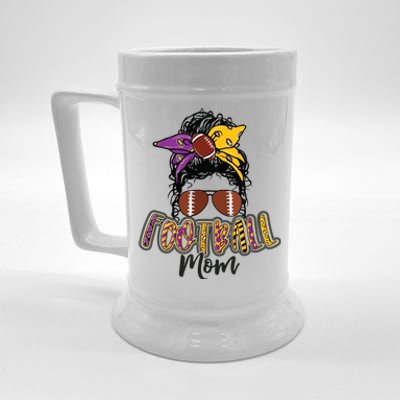 Football Mom Life Leopard Messy Bun Player Beer Stein