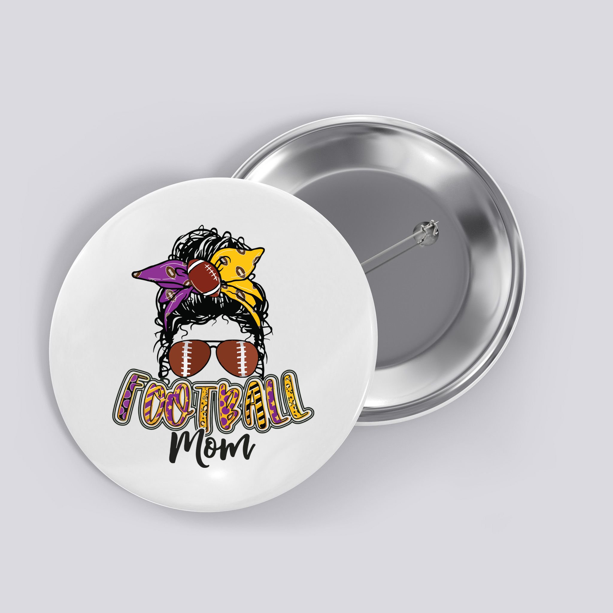 Football Mom Life Leopard Messy Bun Player Button