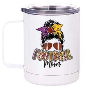 Football Mom Life Leopard Messy Bun Player 12 oz Stainless Steel Tumbler Cup