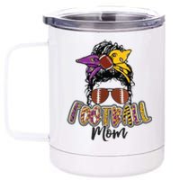 Football Mom Life Leopard Messy Bun Player 12 oz Stainless Steel Tumbler Cup