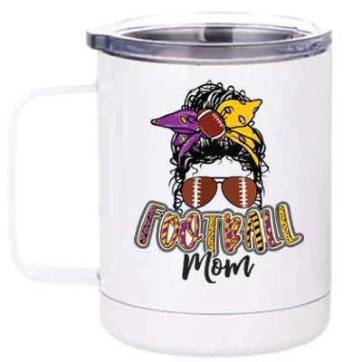 Football Mom Life Leopard Messy Bun Player 12 oz Stainless Steel Tumbler Cup