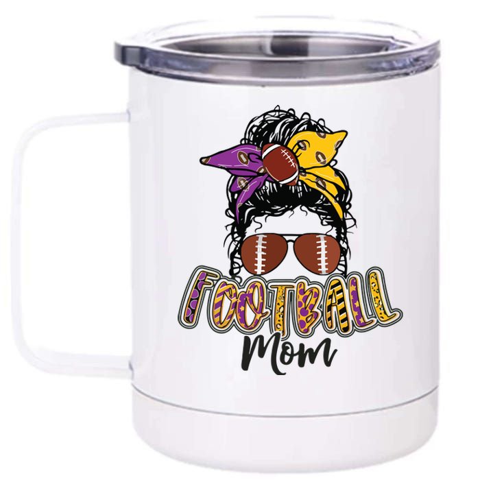 Football Mom Life Leopard Messy Bun Player 12 oz Stainless Steel Tumbler Cup