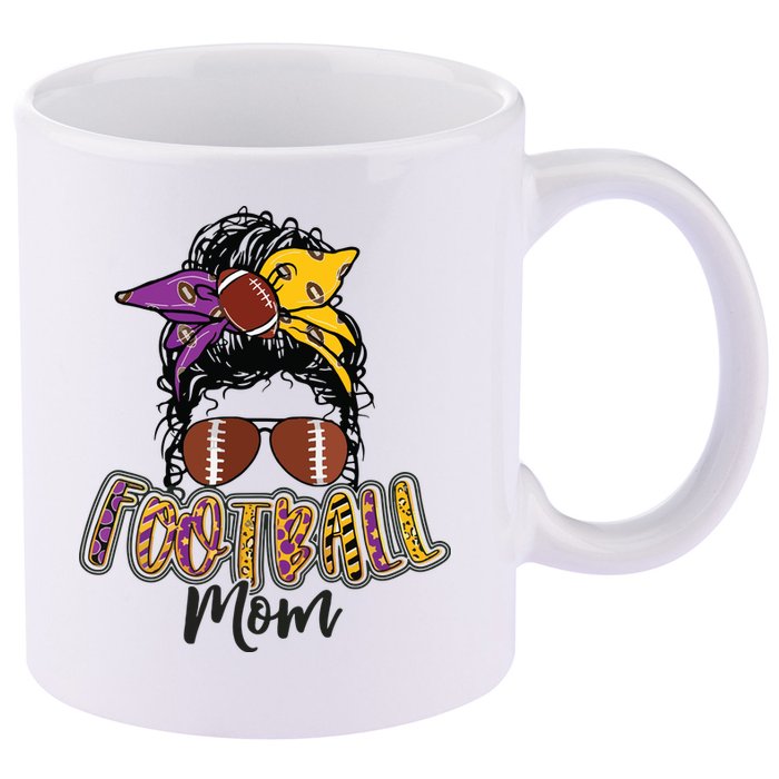 Football Mom Life Leopard Messy Bun Player 11oz C Handle Ceramic Mug