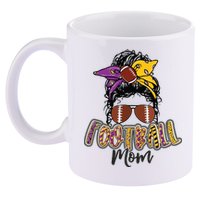 Football Mom Life Leopard Messy Bun Player 11oz C Handle Ceramic Mug