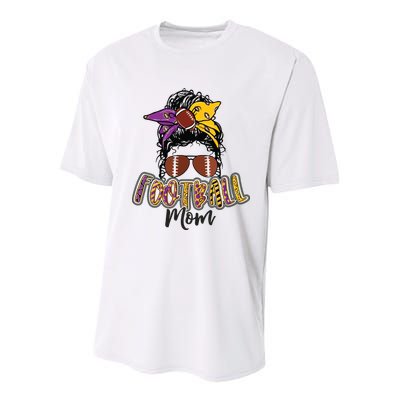 Football Mom Life Leopard Messy Bun Player Youth Performance Sprint T-Shirt