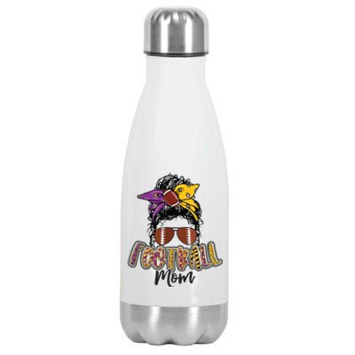 Football Mom Life Leopard Messy Bun Player Stainless Steel Insulated Water Bottle