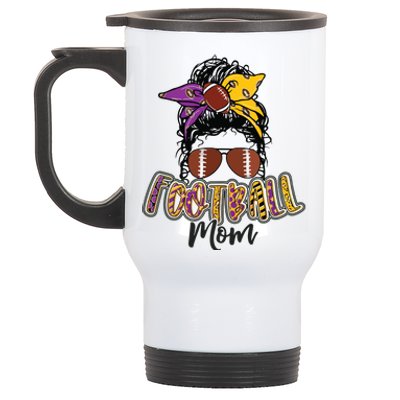 Football Mom Life Leopard Messy Bun Player Stainless Steel Travel Mug