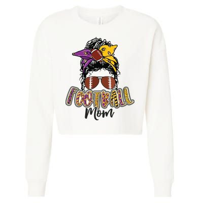Football Mom Life Leopard Messy Bun Player Cropped Pullover Crew