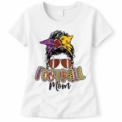 Football Mom Life Leopard Messy Bun Player Womens T-Shirt
