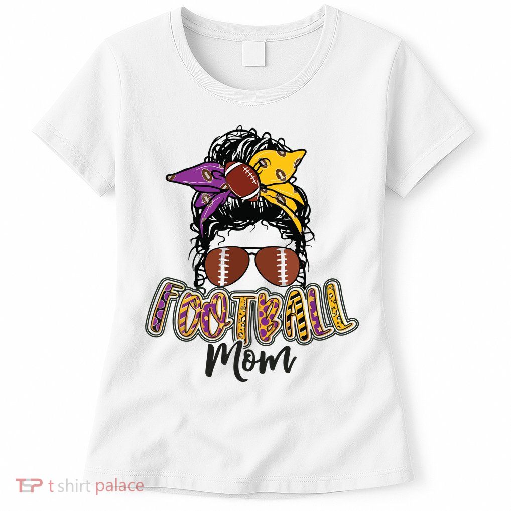 Football Mom Life Leopard Messy Bun Player Womens T-Shirt