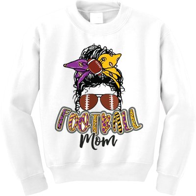 Football Mom Life Leopard Messy Bun Player Kids Sweatshirt