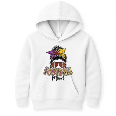 Football Mom Life Leopard Messy Bun Player Kids Hoodie