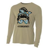 Fishing Mom Life Messy Bun Mom Funny Fishing Mom Cooling Performance Long Sleeve Crew