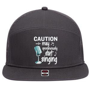 Funny Music Lover Singer Caution I May Start Singing 7 Panel Mesh Trucker Snapback Hat