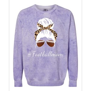 Football Mom Leopard And Messy Bun Colorblast Crewneck Sweatshirt