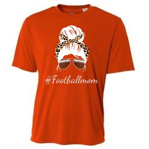 Football Mom Leopard And Messy Bun Cooling Performance Crew T-Shirt