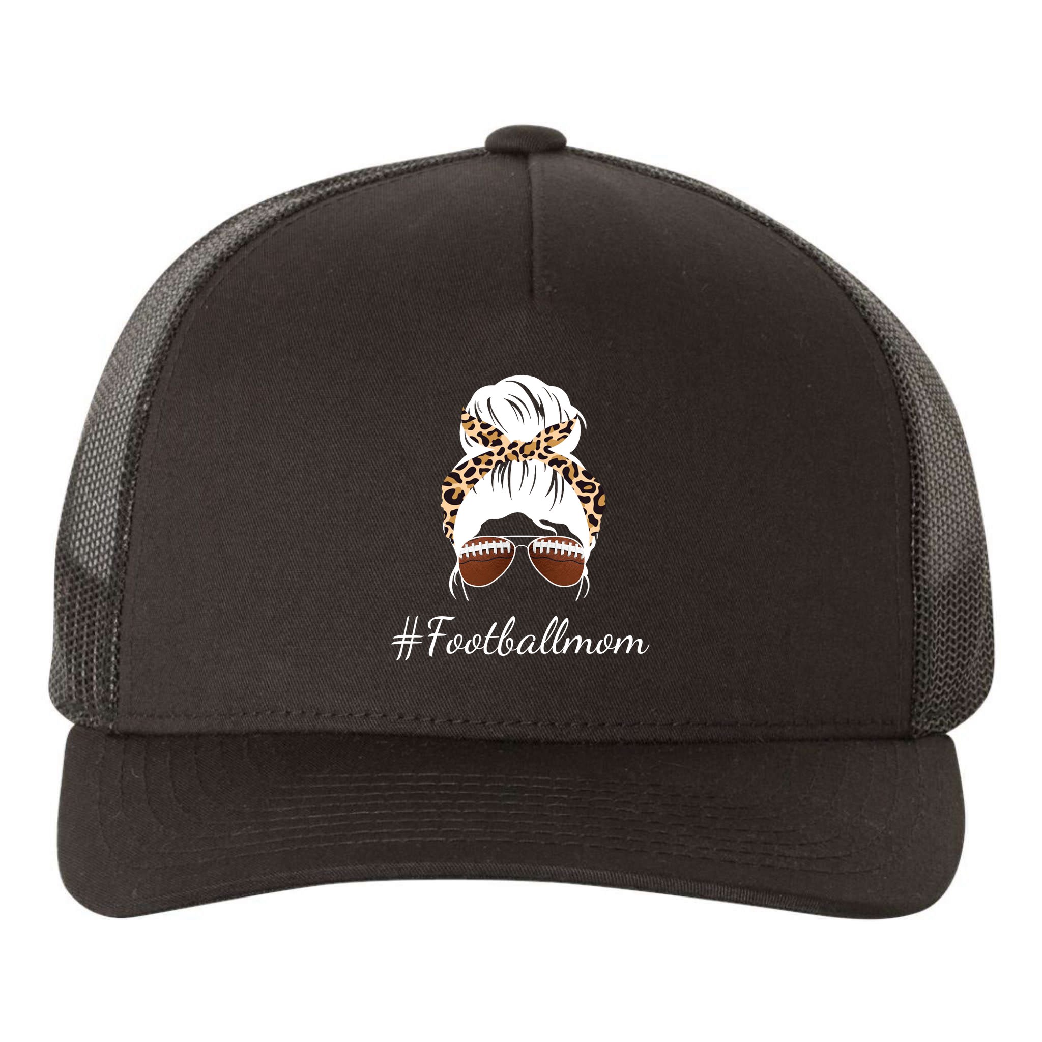 Football Mom Leopard And Messy Bun Yupoong Adult 5-Panel Trucker Hat