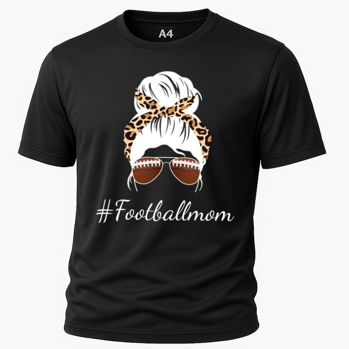 Football Mom Leopard And Messy Bun Cooling Performance Crew T-Shirt
