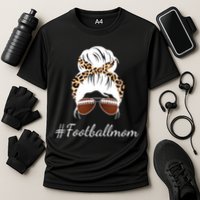 Football Mom Leopard And Messy Bun Cooling Performance Crew T-Shirt