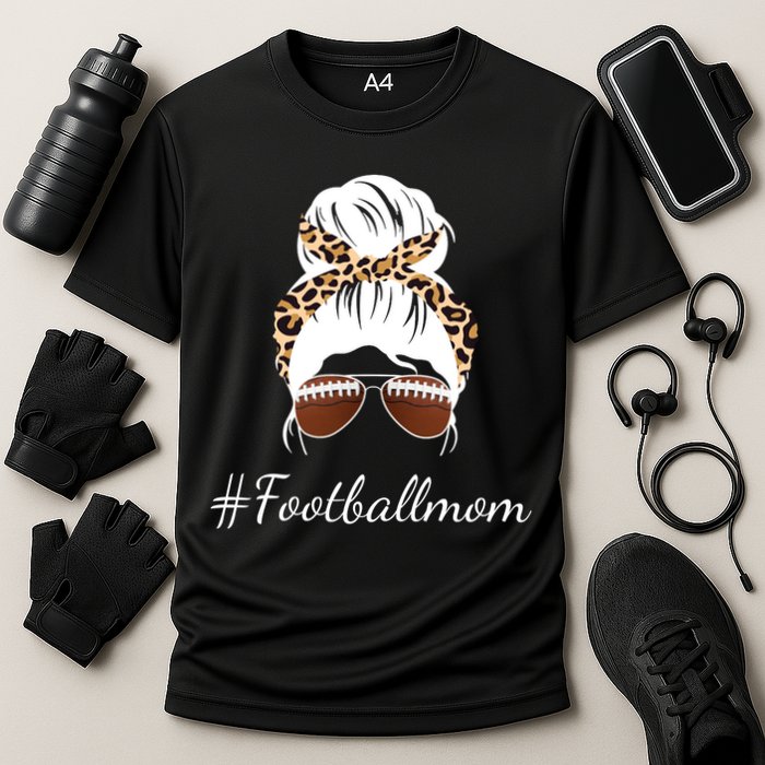 Football Mom Leopard And Messy Bun Cooling Performance Crew T-Shirt