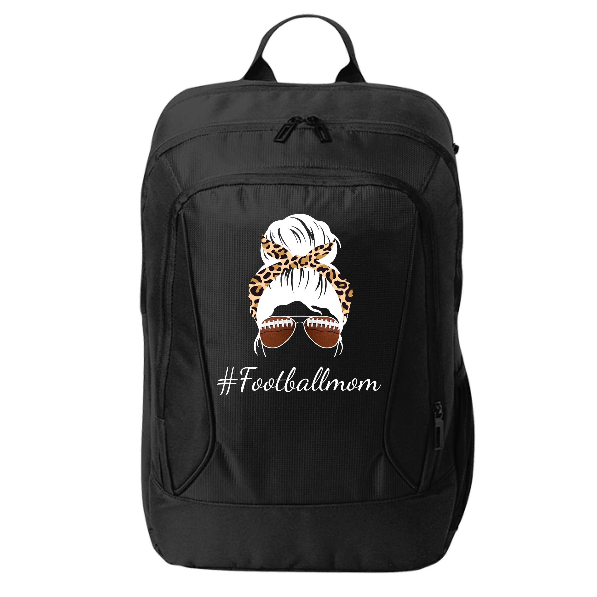 Football Mom Leopard And Messy Bun City Backpack
