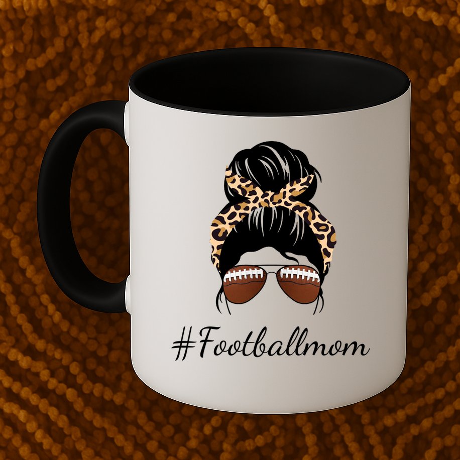 Football Mom Leopard And Messy Bun Mug