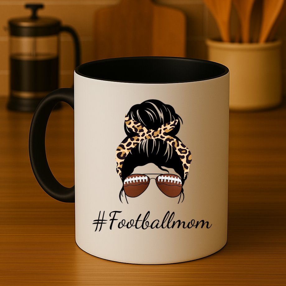 Football Mom Leopard And Messy Bun Mug
