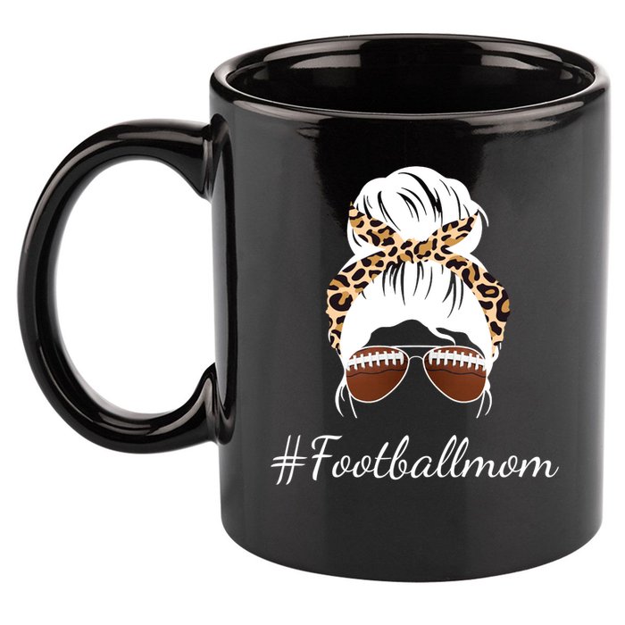 Football Mom Leopard And Messy Bun 11oz C Handle Ceramic Mug