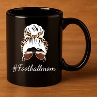 Football Mom Leopard And Messy Bun 11oz C Handle Ceramic Mug