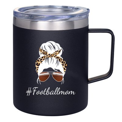 Football Mom Leopard And Messy Bun 12oz Stainless Steel Coffee Mug