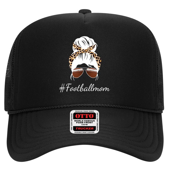 Football Mom Leopard And Messy Bun Trucker Hat