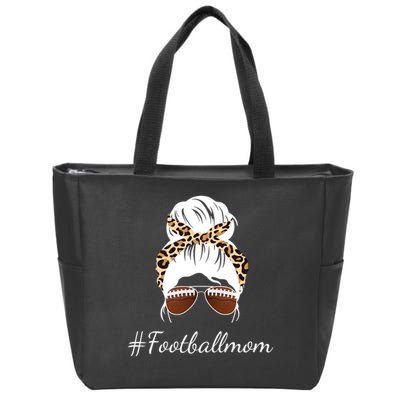 Football Mom Leopard And Messy Bun Zip Tote Bag