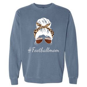 Football Mom Leopard And Messy Bun Garment-Dyed Sweatshirt