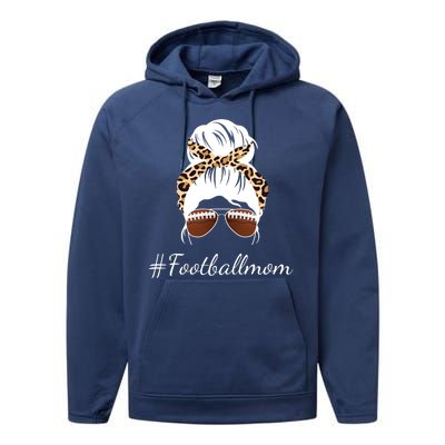 Football Mom Leopard And Messy Bun Performance Fleece Hoodie