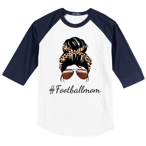 Football Mom Leopard And Messy Bun Baseball Sleeve Shirt