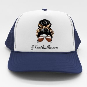 Football Mom Leopard And Messy Bun Trucker Hat