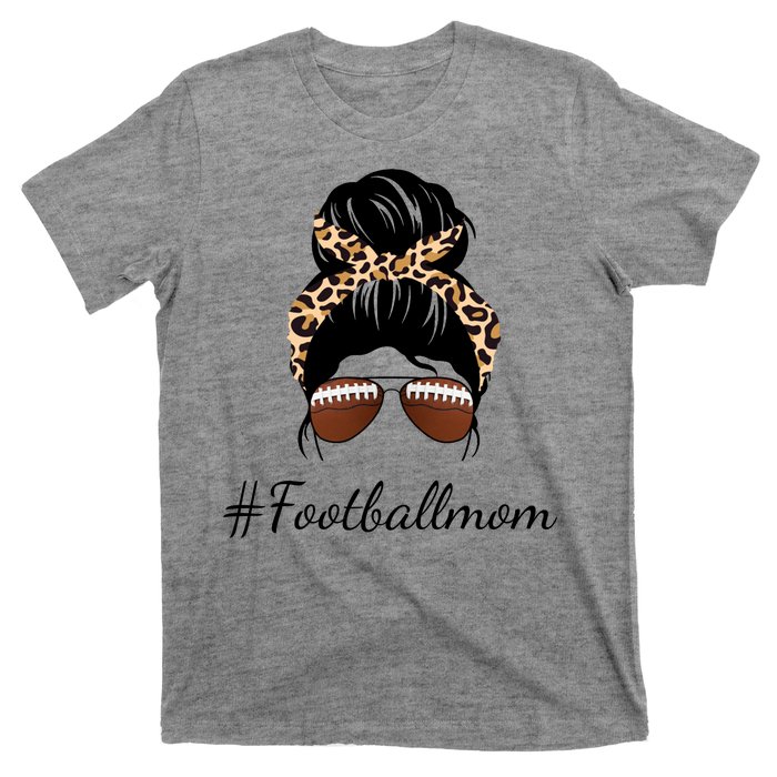 Football Mom Leopard And Messy Bun T-Shirt