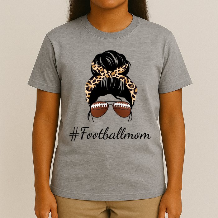 Football Mom Leopard And Messy Bun T-Shirt
