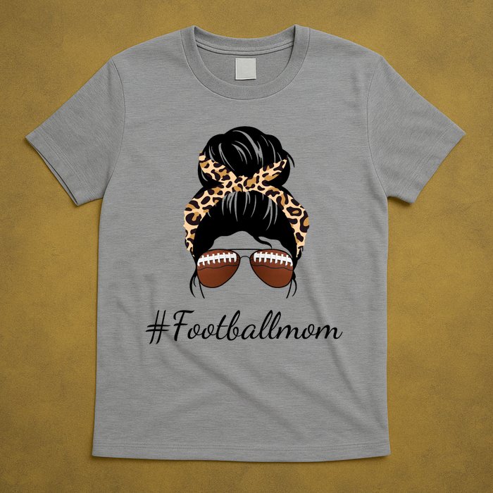 Football Mom Leopard And Messy Bun T-Shirt