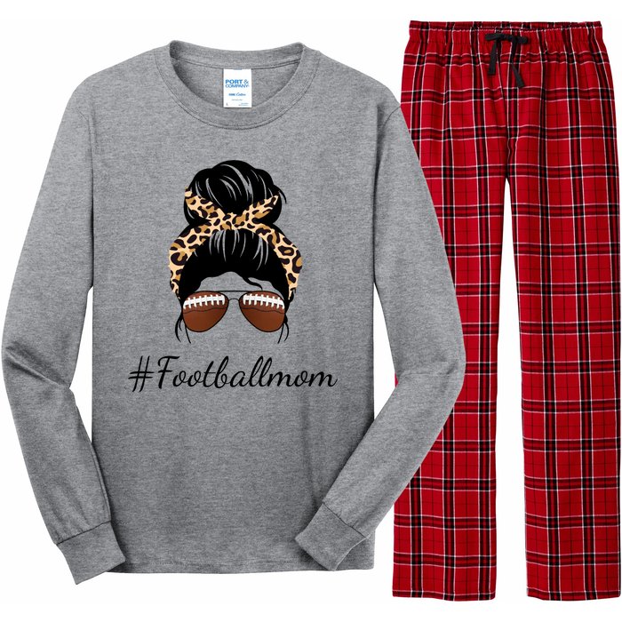 Football Mom Leopard And Messy Bun Long Sleeve Pajama Set