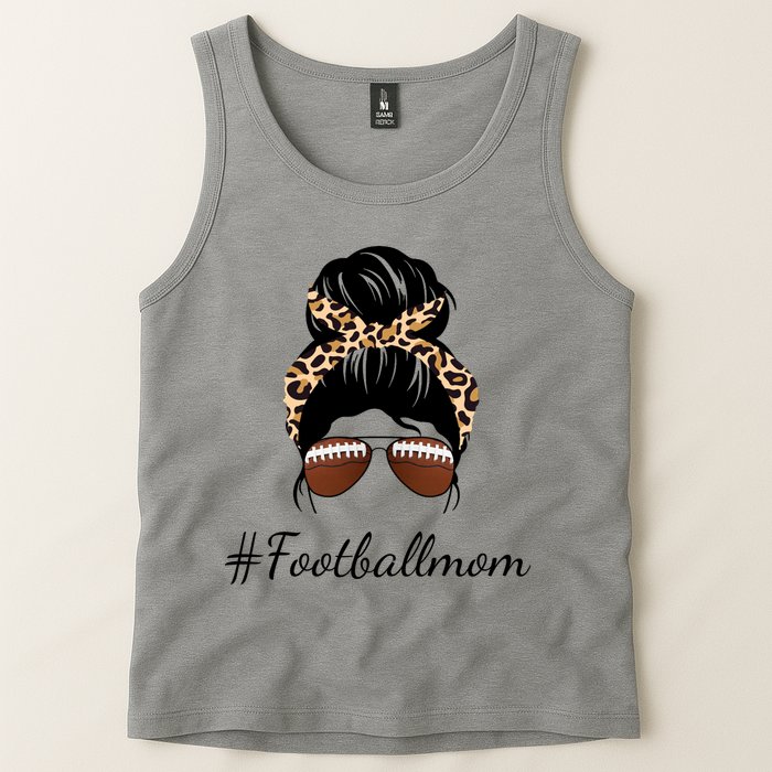Football Mom Leopard And Messy Bun Tank Top