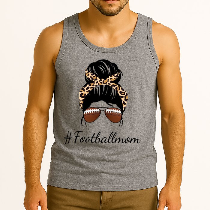 Football Mom Leopard And Messy Bun Tank Top