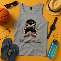 Football Mom Leopard And Messy Bun Tank Top