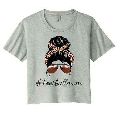 Football Mom Leopard And Messy Bun Women's Crop Top Tee