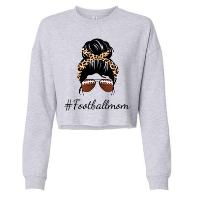 Football Mom Leopard And Messy Bun Cropped Pullover Crew