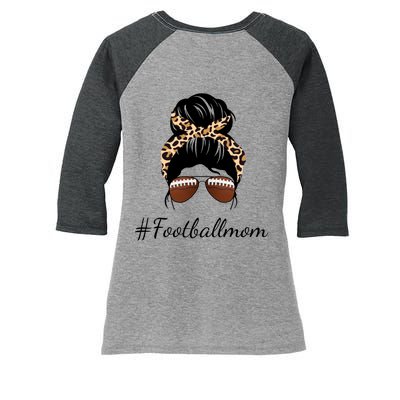 Football Mom Leopard And Messy Bun Women's Tri-Blend 3/4-Sleeve Raglan Shirt