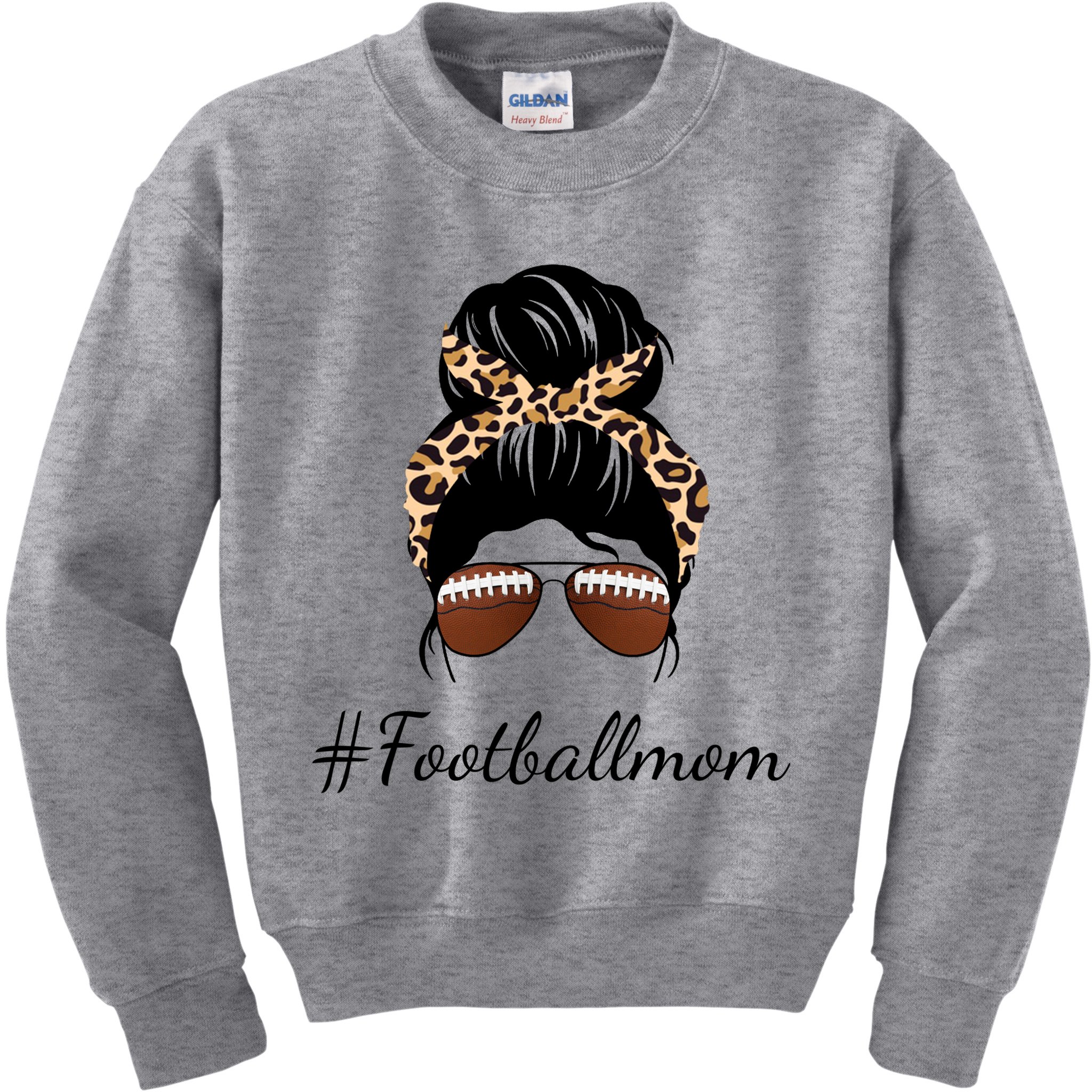 Football Mom Leopard And Messy Bun Kids Sweatshirt